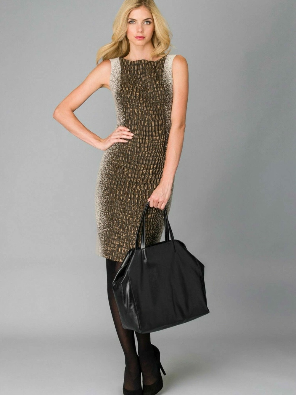 Lafayette 148 Faith Sheath Dress Textured Brown Print